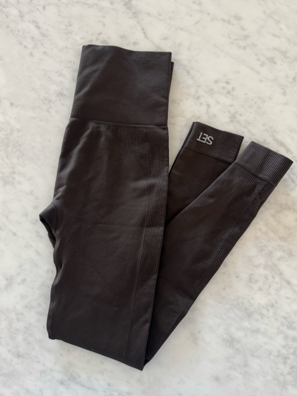 set active chocolate brown ribbed microfiber leggings